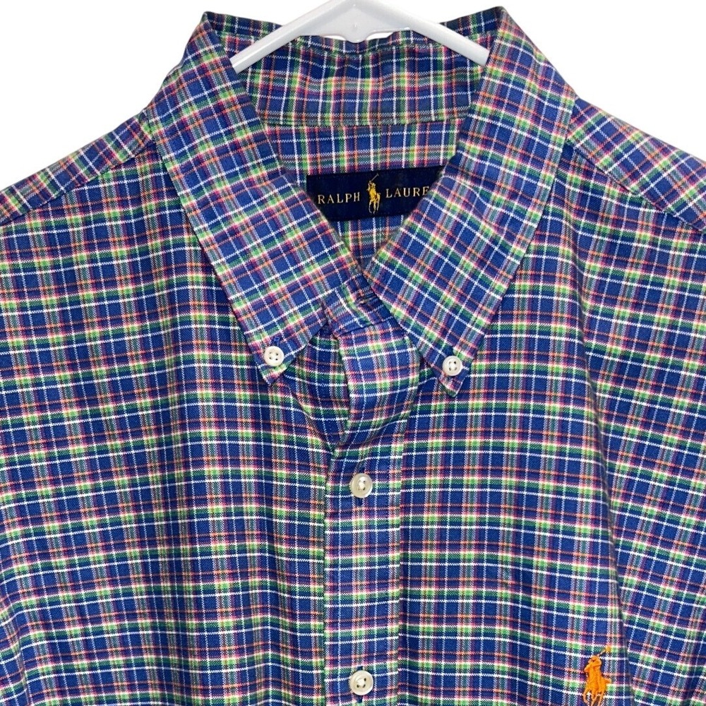 Ralph Lauren Button Down Shirt Large Mens Blue Multi Plaid Long Sleeve Pony Logo